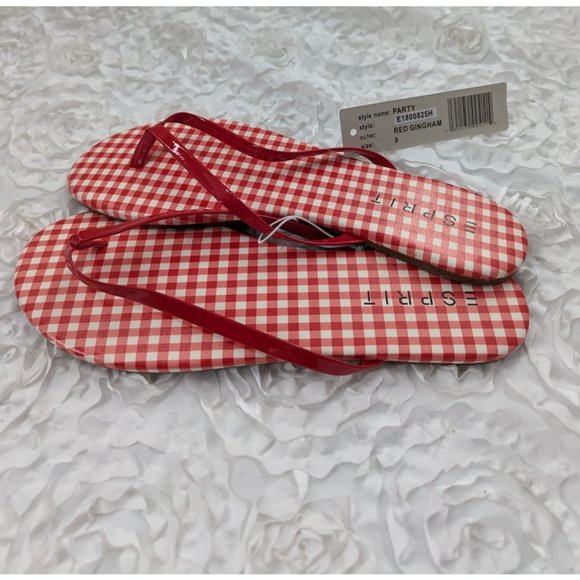 ESPRIT Cute red gingham flip flops‎ NEW $28 Size 9M - Picture 2 of 3